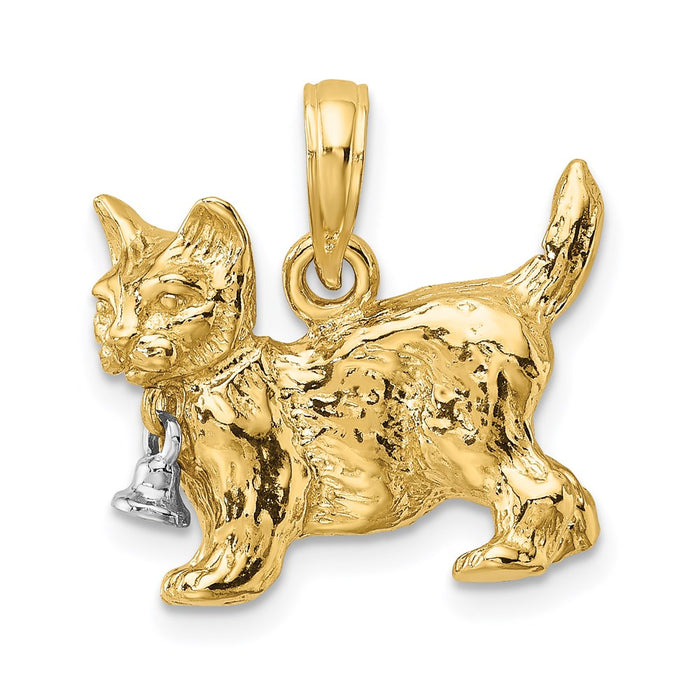 Million Charms 14K With Rhodium-Plated & 3-D Cat With Dangling Bell Charm