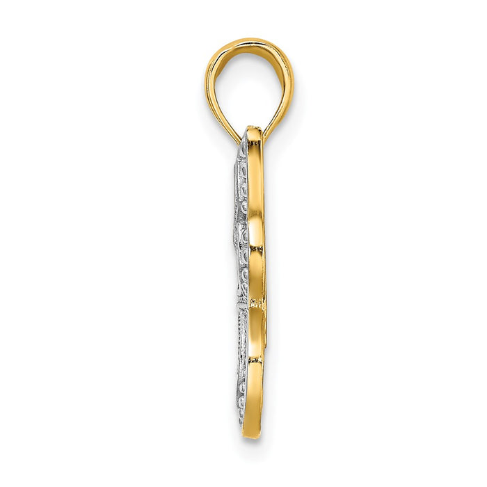 Million Charms 14K Yellow Gold Themed With Rhodium-Plated Butterfly With White Beaded Wings Charm