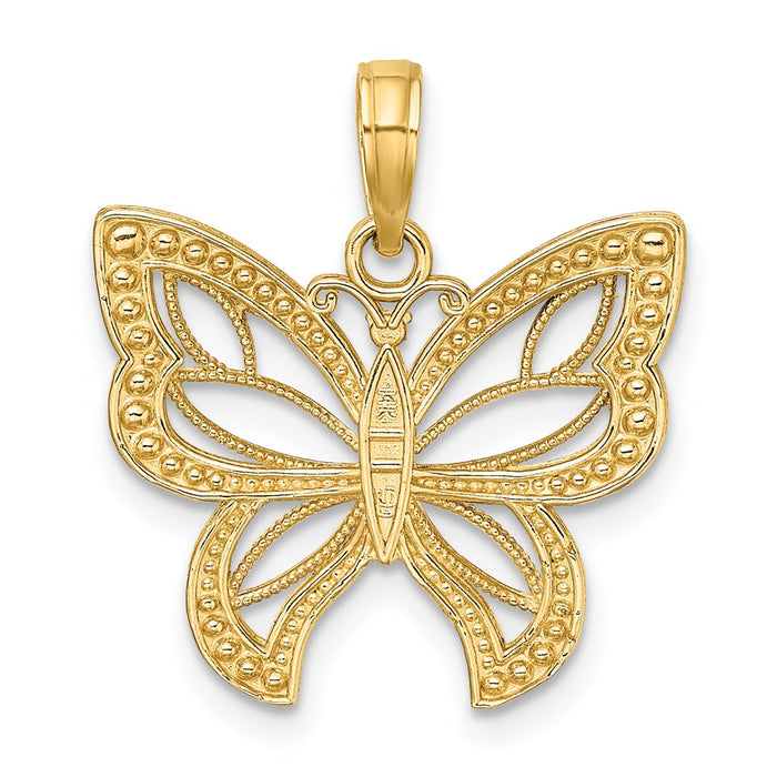Million Charms 14K Yellow Gold Themed With Rhodium-Plated Butterfly With White Beaded Wings Charm