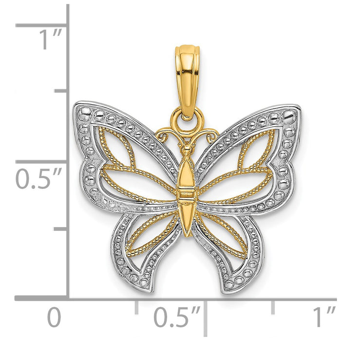Million Charms 14K Yellow Gold Themed With Rhodium-Plated Butterfly With White Beaded Wings Charm