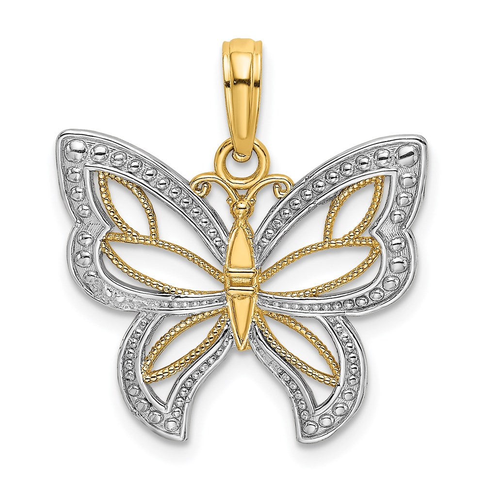 Million Charms 14K Yellow Gold Themed With Rhodium-Plated Butterfly With White Beaded Wings Charm