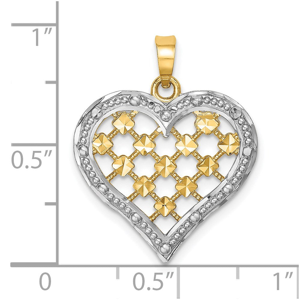 Million Charms 14K Yellow Gold Themed With Rhodium-Plated Outline & Diamond-Cut Heart Charm