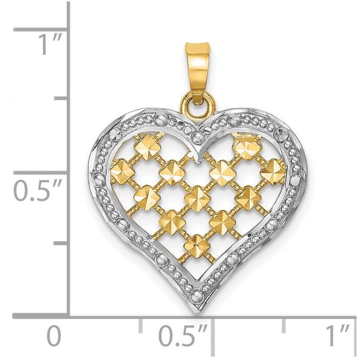 Million Charms 14K Yellow Gold Themed With Rhodium-Plated Outline & Diamond-Cut Heart Charm