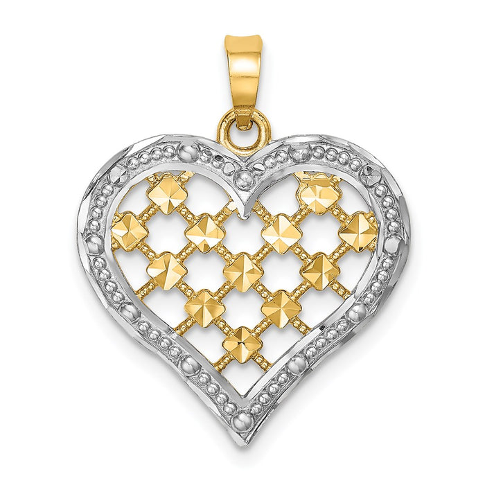 Million Charms 14K Yellow Gold Themed With Rhodium-Plated Outline & Diamond-Cut Heart Charm