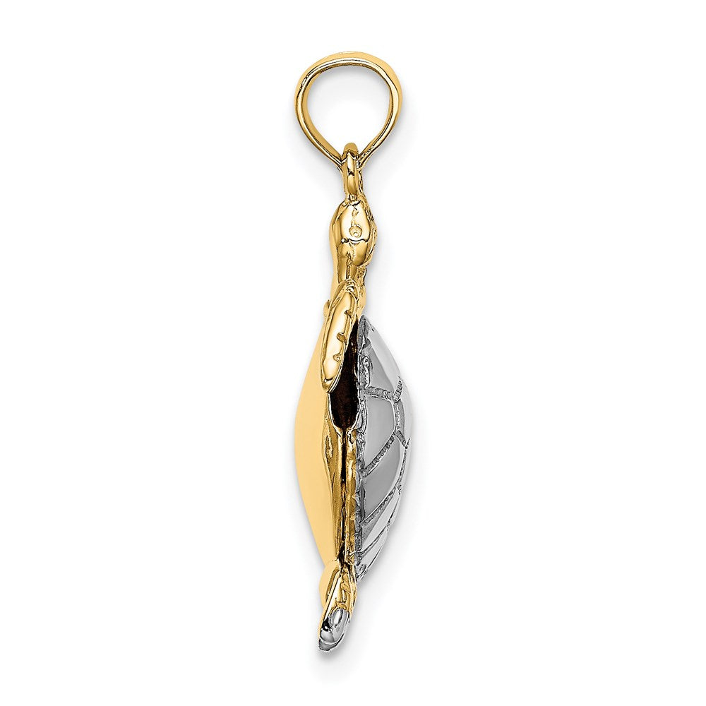 Million Charms 14K Yellow Gold Themed With Rhodium-Plated & Polished 3-D Moveable Sea Turtle Charm