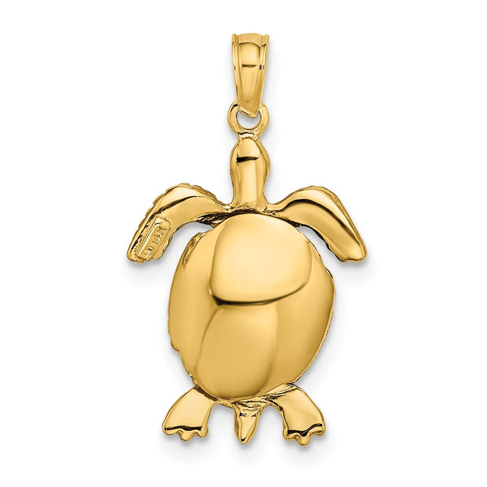Million Charms 14K Yellow Gold Themed With Rhodium-Plated & Polished 3-D Moveable Sea Turtle Charm