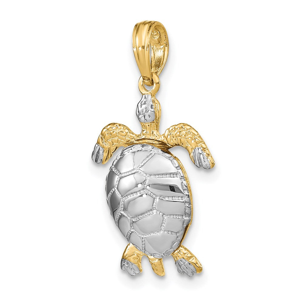 Million Charms 14K Yellow Gold Themed With Rhodium-Plated & Polished 3-D Moveable Sea Turtle Charm