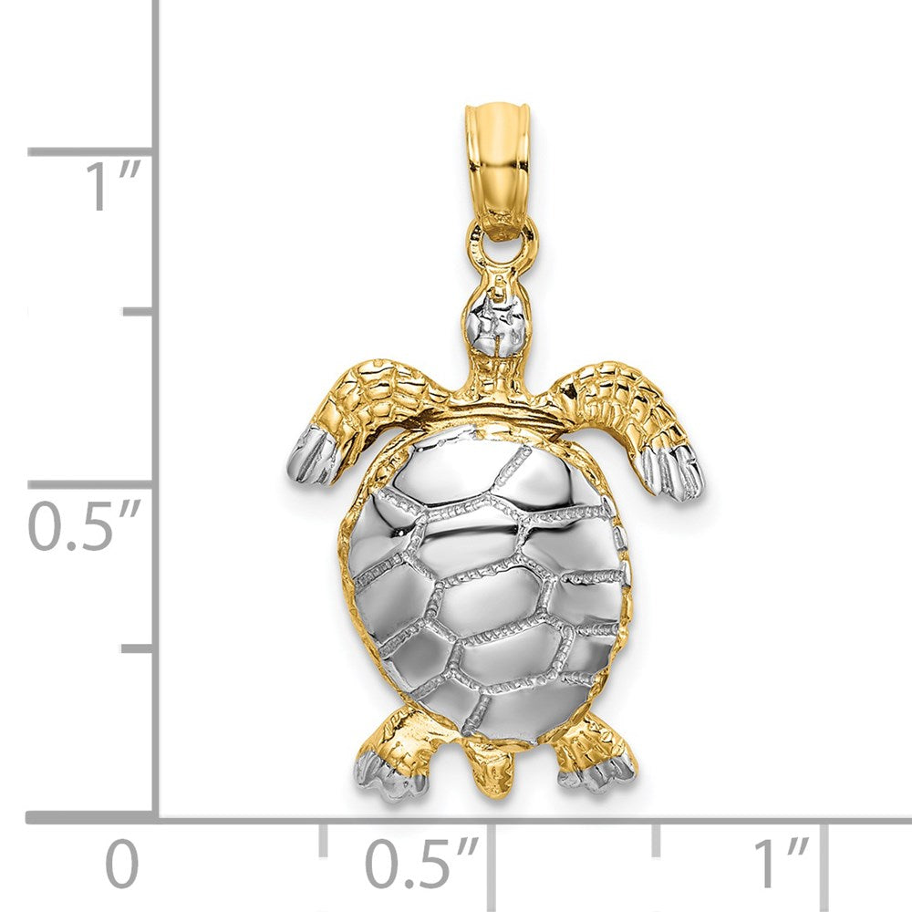 Million Charms 14K Yellow Gold Themed With Rhodium-Plated & Polished 3-D Moveable Sea Turtle Charm