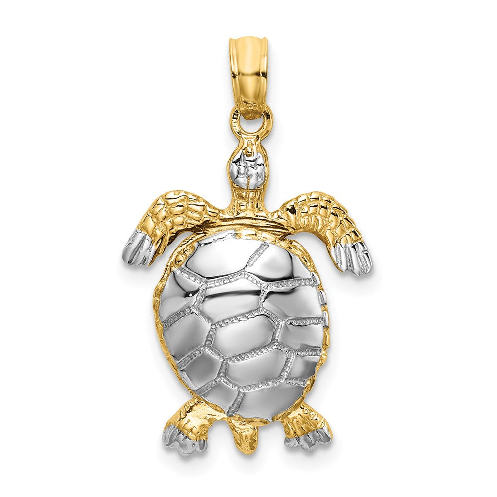 Million Charms 14K Yellow Gold Themed With Rhodium-Plated & Polished 3-D Moveable Sea Turtle Charm