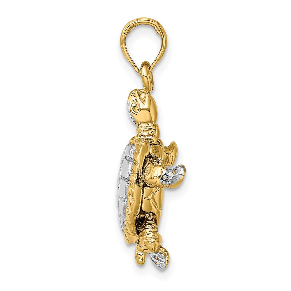 Million Charms 14K Yellow Gold Themed With Rhodium-Plated & 3-D Land Turtle With Moveable Head Charm