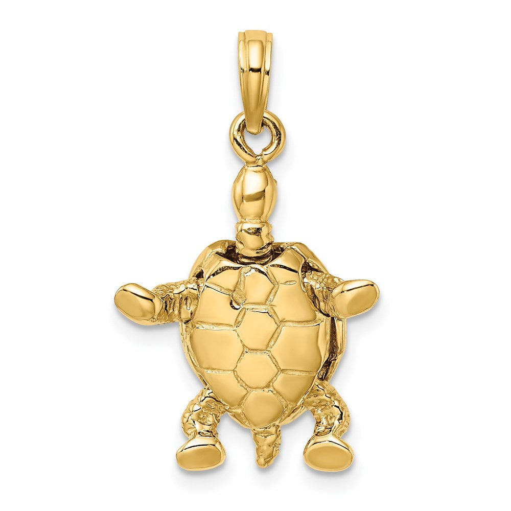 Million Charms 14K Yellow Gold Themed With Rhodium-Plated & 3-D Land Turtle With Moveable Head Charm