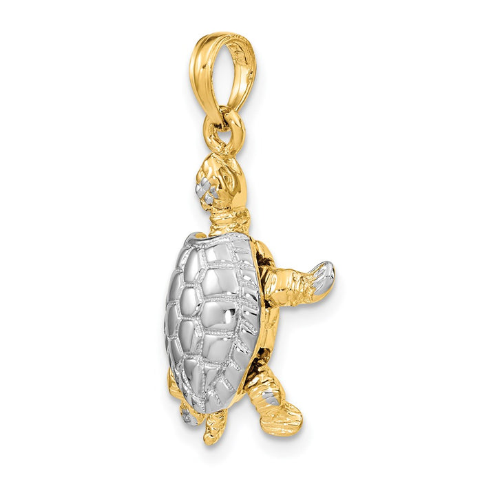 Million Charms 14K Yellow Gold Themed With Rhodium-Plated & 3-D Land Turtle With Moveable Head Charm