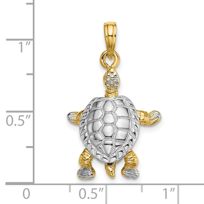 Million Charms 14K Yellow Gold Themed With Rhodium-Plated & 3-D Land Turtle With Moveable Head Charm