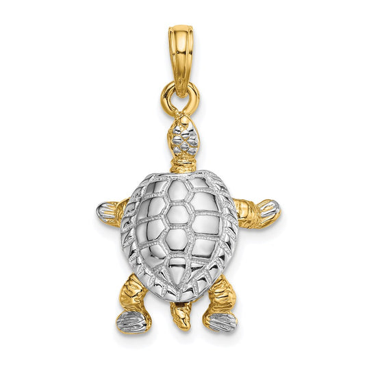 Million Charms 14K Yellow Gold Themed With Rhodium-Plated & 3-D Land Turtle With Moveable Head Charm