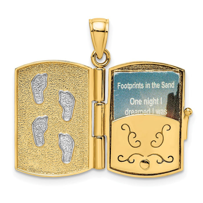 Million Charms 14K Yellow Gold Themed With Rhodium-Plated 3-D Footprints The Sand Book With Prayer Inside Charm