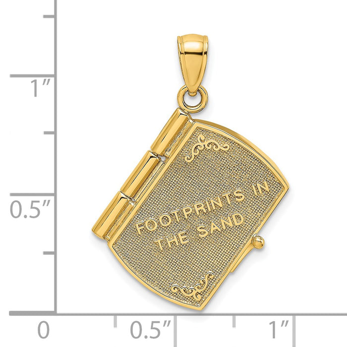 Million Charms 14K Yellow Gold Themed With Rhodium-Plated 3-D Footprints The Sand Book With Prayer Inside Charm