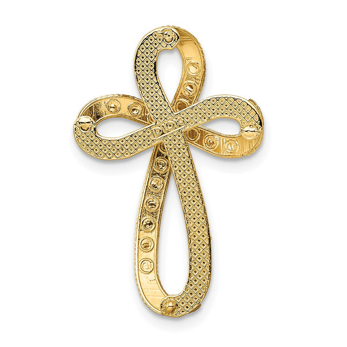 Million Charms 14K Yellow Gold Themed With Rhodium-Plated Diamond-Cut Twisted Relgious Cross Charm