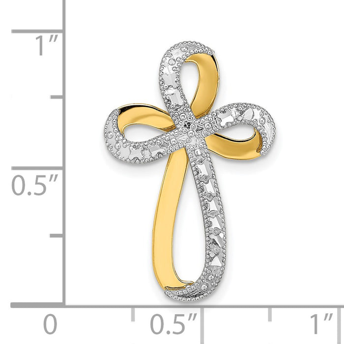 Million Charms 14K Yellow Gold Themed With Rhodium-Plated Diamond-Cut Twisted Relgious Cross Charm