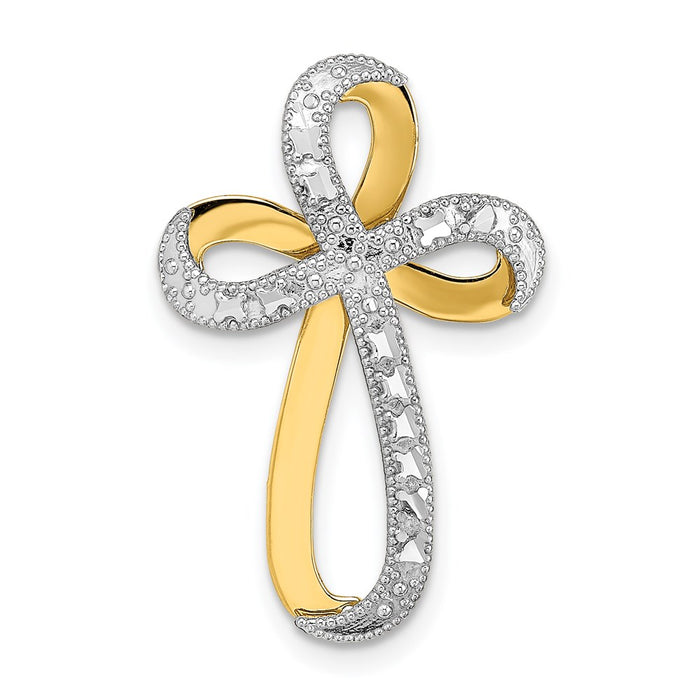 Million Charms 14K Yellow Gold Themed With Rhodium-Plated Diamond-Cut Twisted Relgious Cross Charm