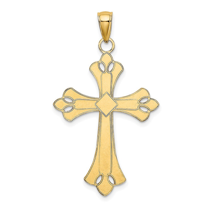 Million Charms 14K Yellow Gold Themed With Rhodium-Plated Scalloped Edges Relgious Cross Charm