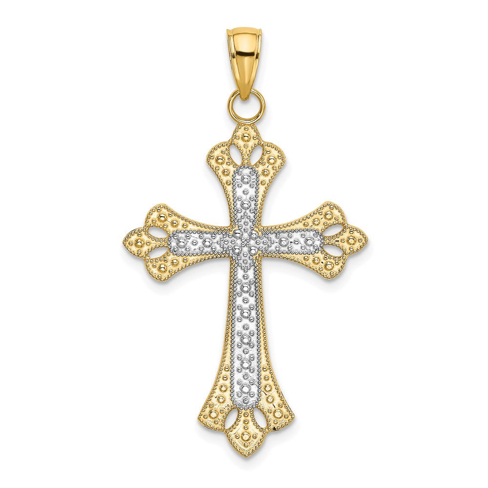 Million Charms 14K Yellow Gold Themed With Rhodium-Plated Scalloped Edges Relgious Cross Charm