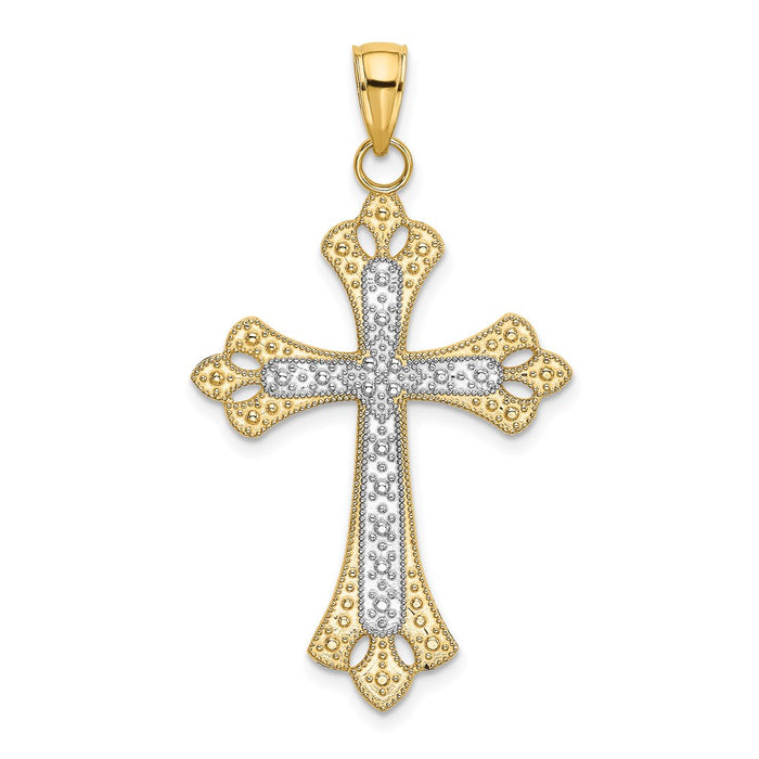 Million Charms 14K Yellow Gold Themed With Rhodium-Plated Scalloped Edges Relgious Cross Charm