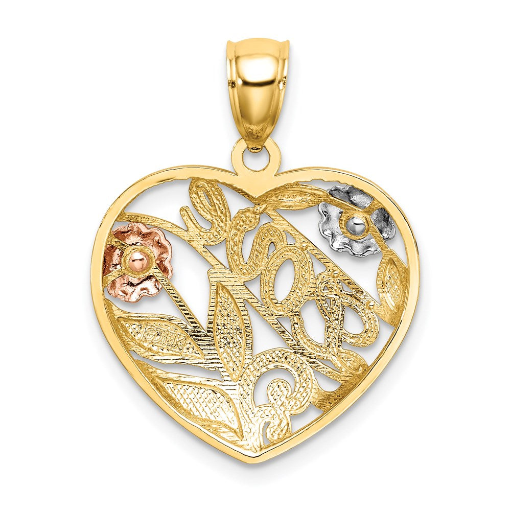 Million Charms 14K Two-Tone With White Rhodium-Plated Heart With Love & Flowers Charm