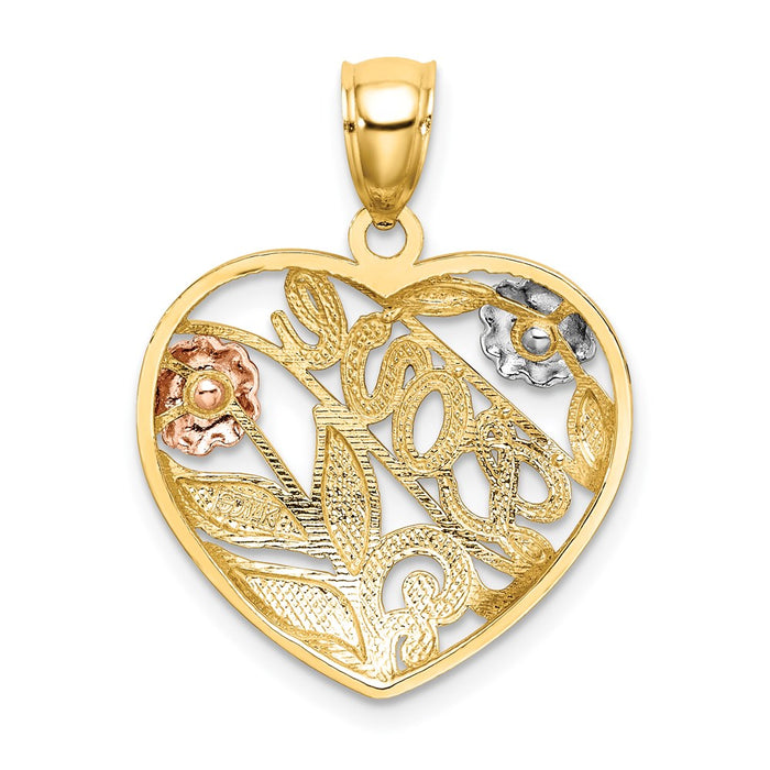 Million Charms 14K Two-Tone With White Rhodium-Plated Heart With Love & Flowers Charm
