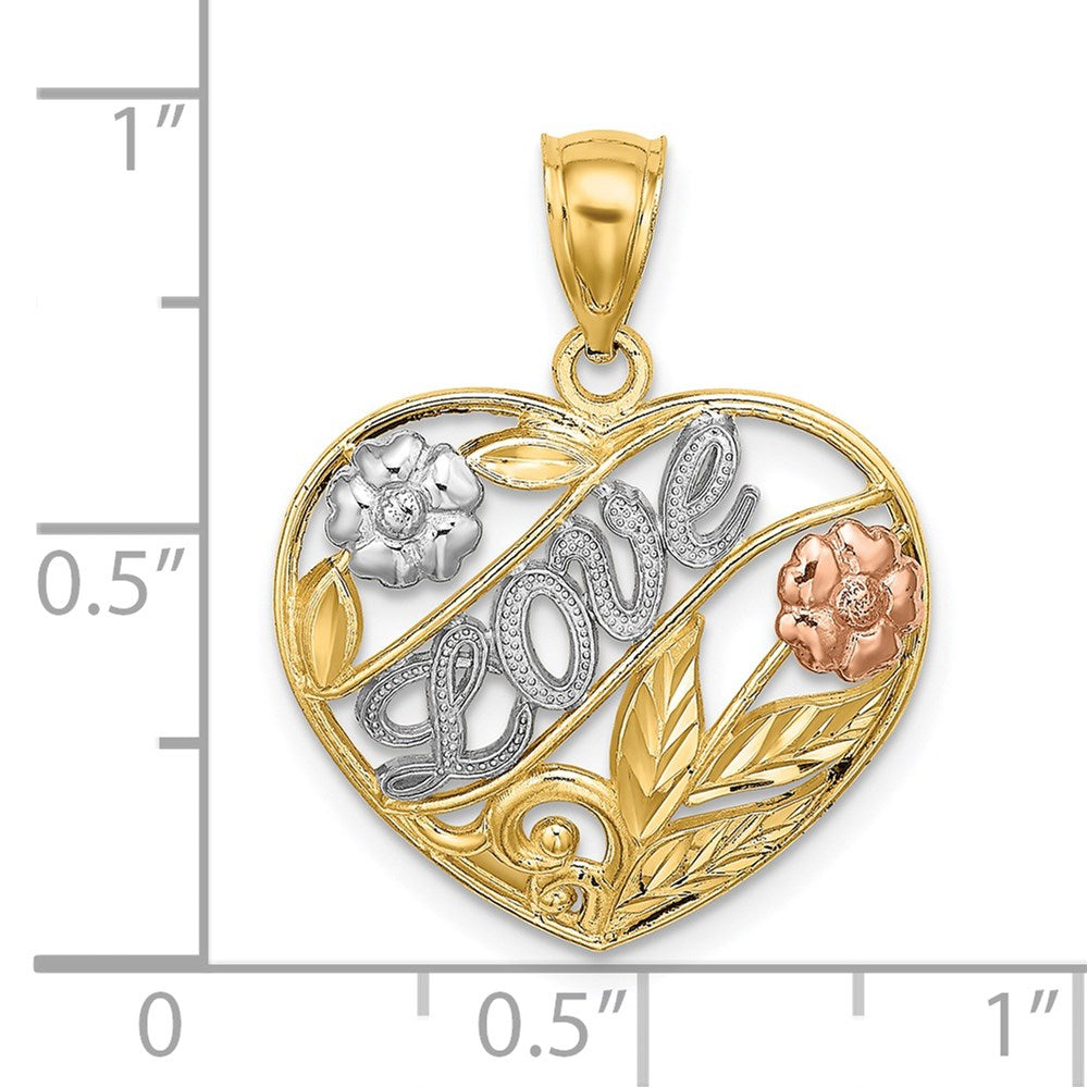 Million Charms 14K Two-Tone With White Rhodium-Plated Heart With Love & Flowers Charm