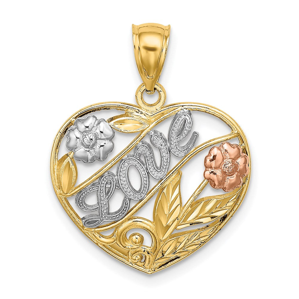 Million Charms 14K Two-Tone With White Rhodium-Plated Heart With Love & Flowers Charm
