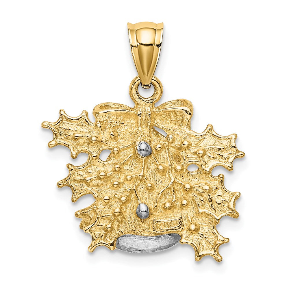Million Charms 14K Two-Tone 3-D Christmas Bell & Holly Charm
