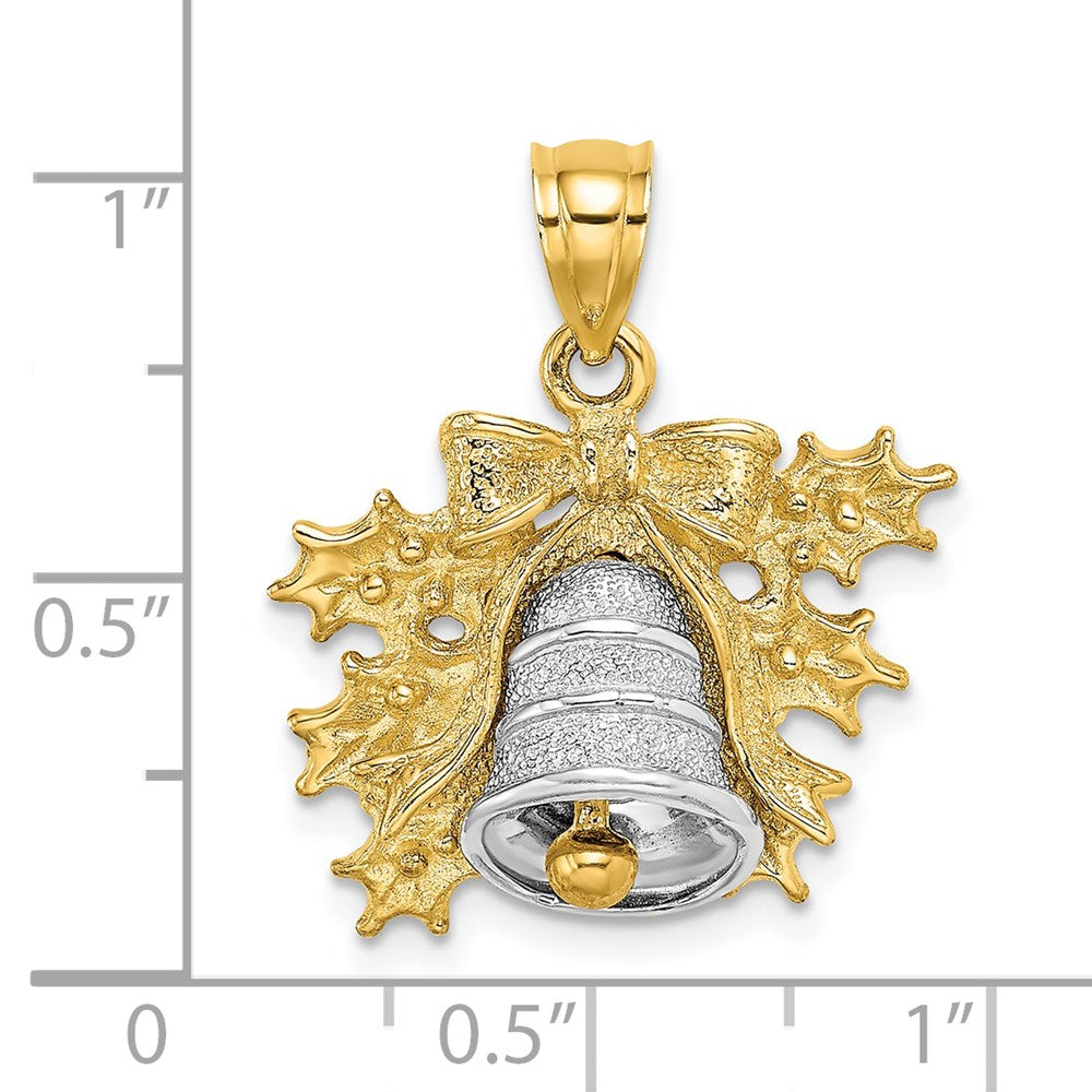 Million Charms 14K Two-Tone 3-D Christmas Bell & Holly Charm