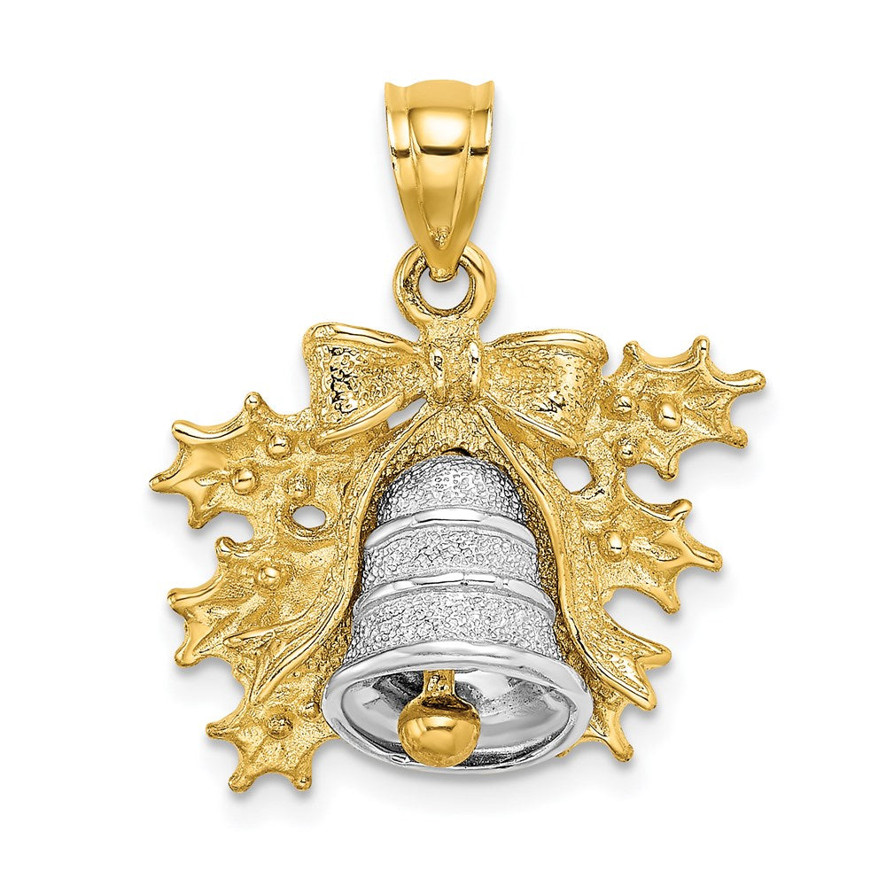 Million Charms 14K Two-Tone 3-D Christmas Bell & Holly Charm