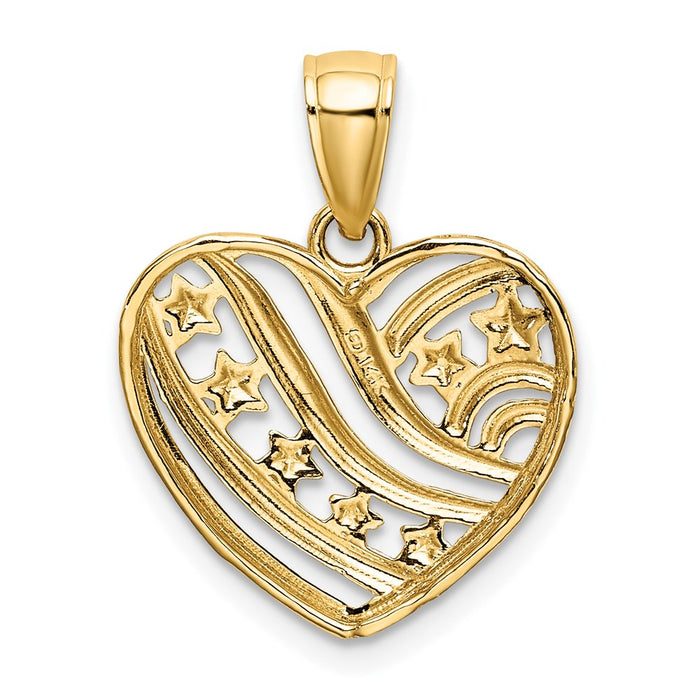 Million Charms 14K Yellow Gold Themed With Rhodium-Plated Starts & Stripes Heart Charm