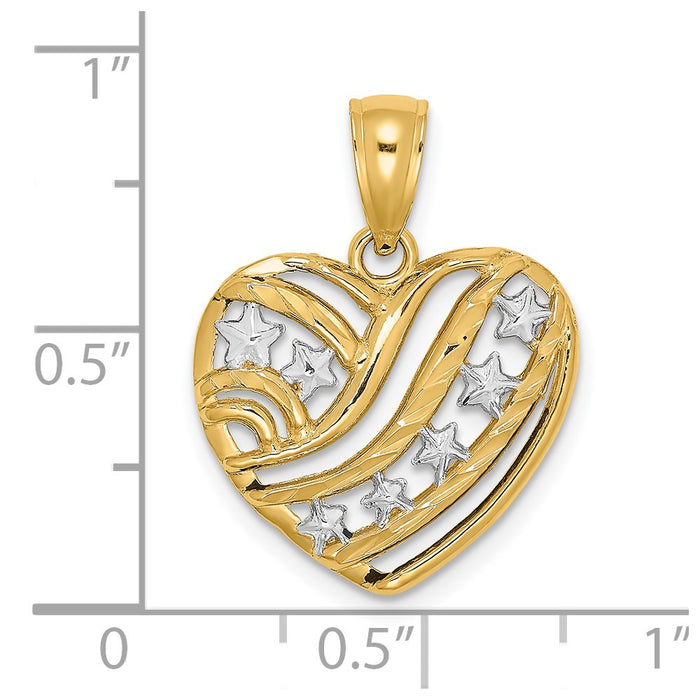 Million Charms 14K Yellow Gold Themed With Rhodium-Plated Starts & Stripes Heart Charm