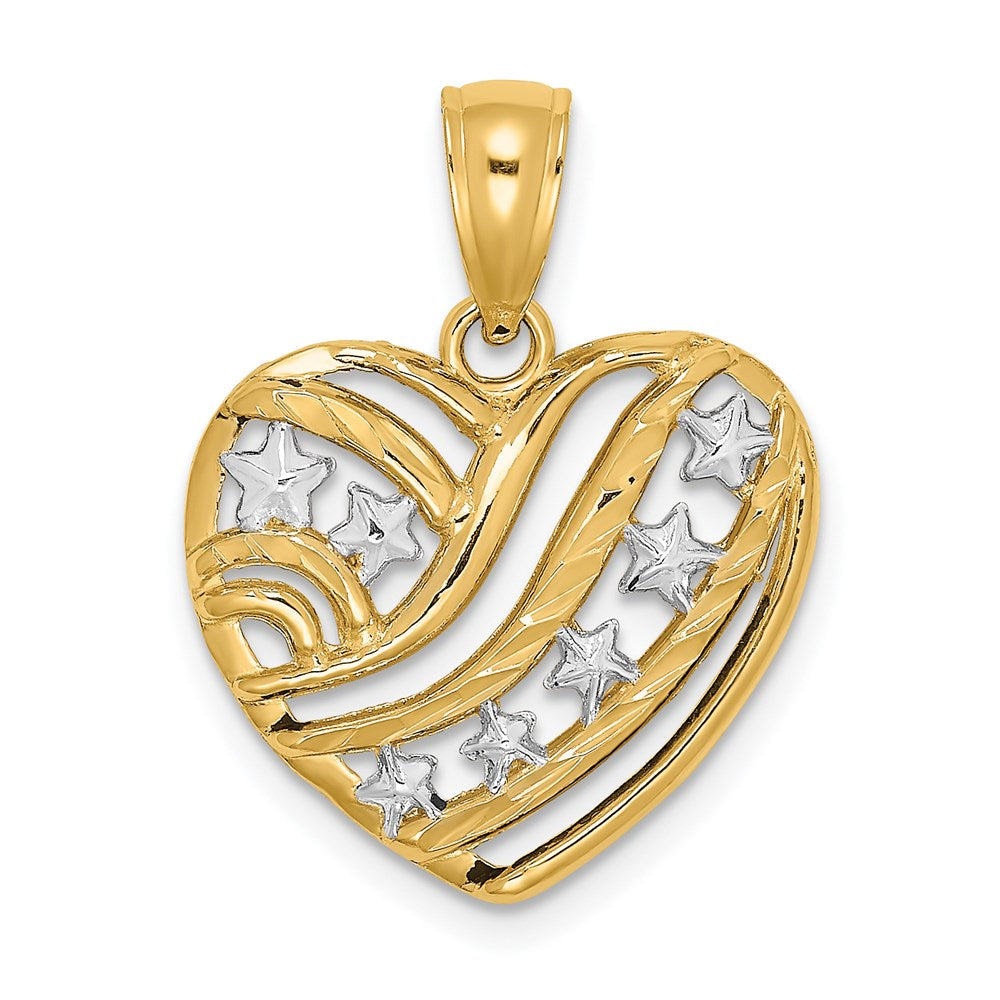 Million Charms 14K Yellow Gold Themed With Rhodium-Plated Starts & Stripes Heart Charm