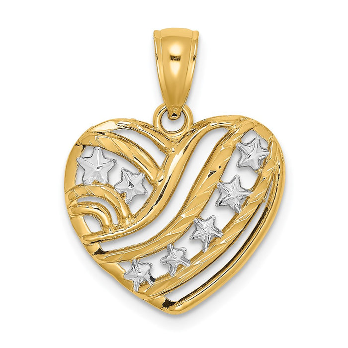 Million Charms 14K Yellow Gold Themed With Rhodium-Plated Starts & Stripes Heart Charm