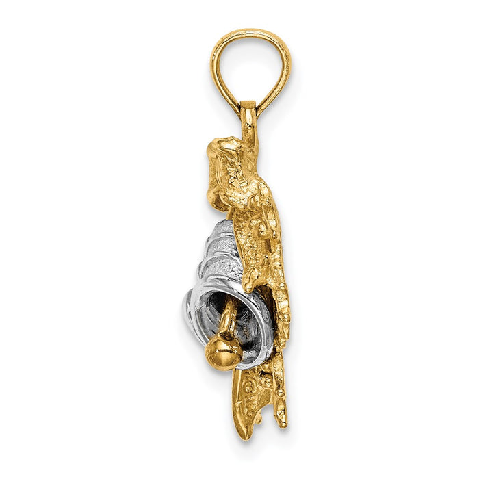 Million Charms 14K Two-Tone 3-D Christmas Bell & Holly Charm