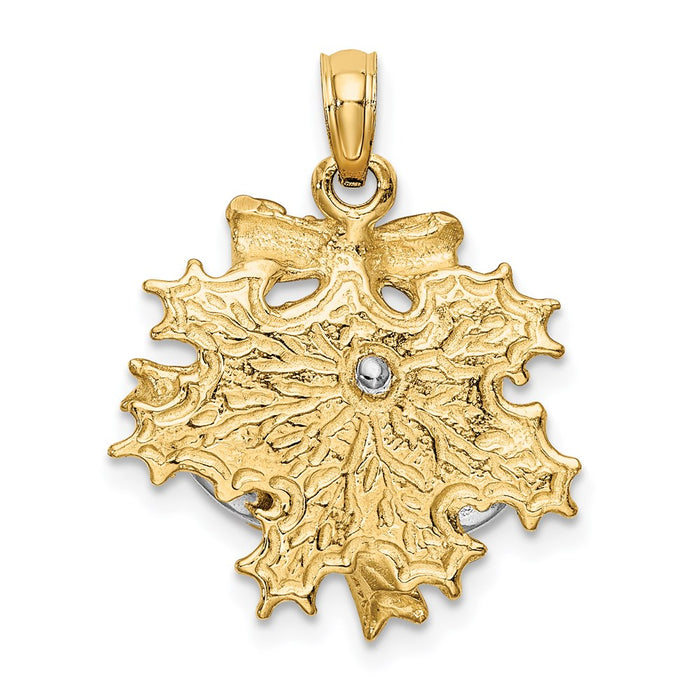 Million Charms 14K Two-Tone 3-D Christmas Bell & Holly Charm