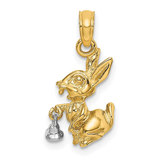 Million Charms 14K Two-Tone Moveable 3-D Bunny Rabbit Charm