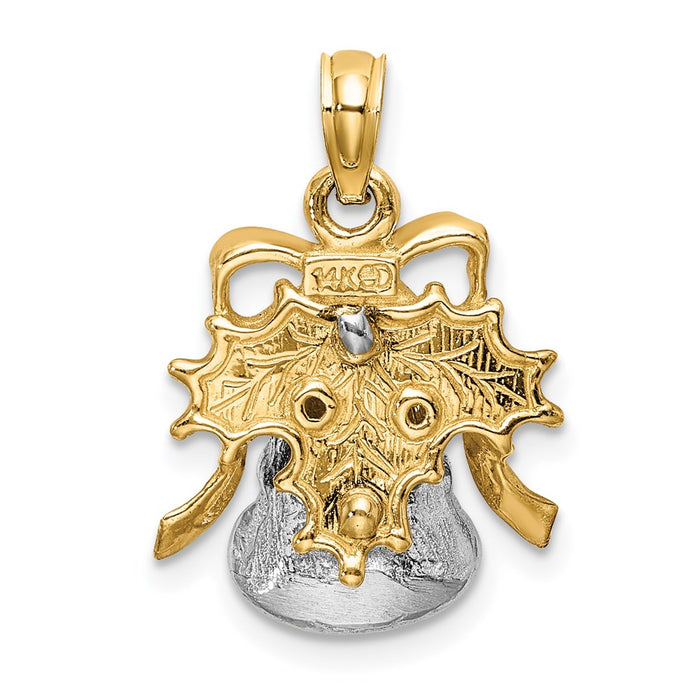 Million Charms 14K Two-Tone 3-D Christmas Bell & Holly Charm