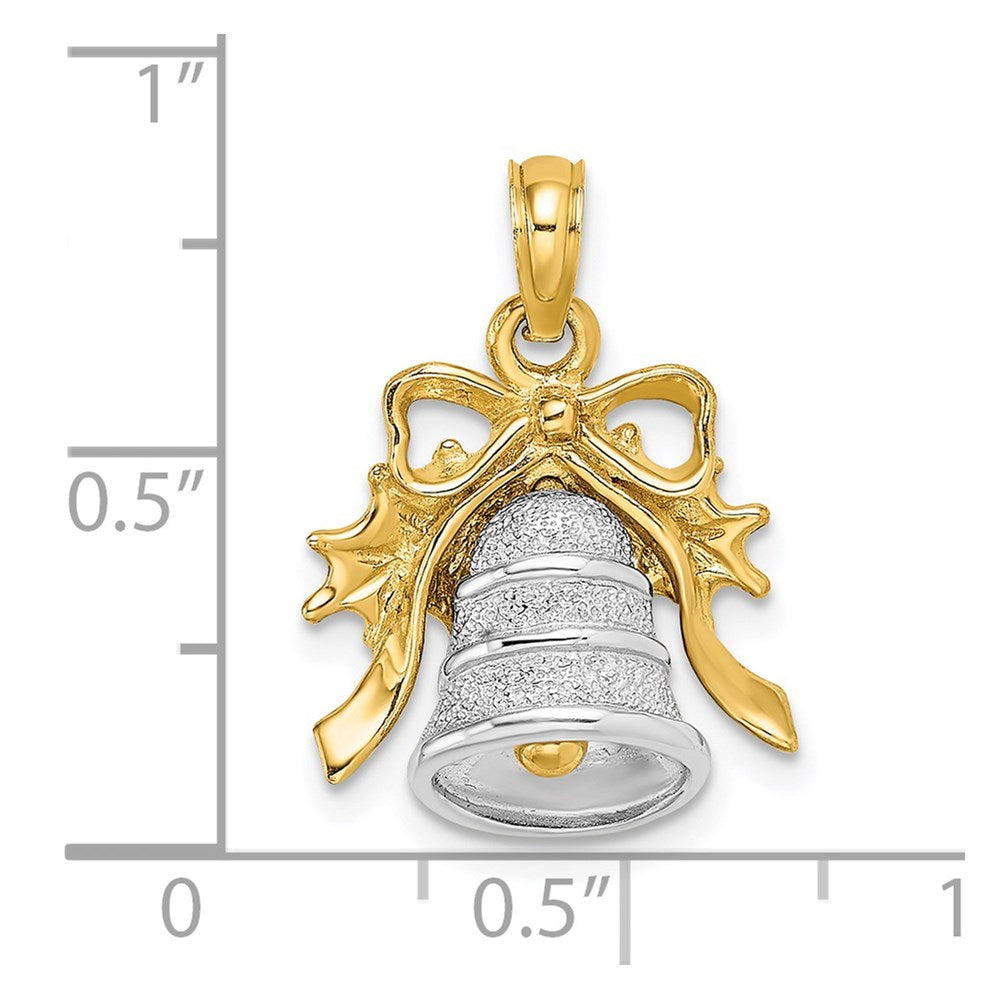 Million Charms 14K Two-Tone 3-D Christmas Bell & Holly Charm