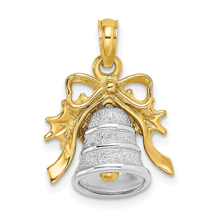 Million Charms 14K Two-Tone 3-D Christmas Bell & Holly Charm