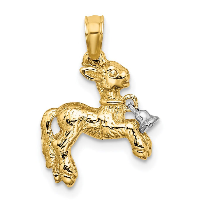 Million Charms 14K With Rhodium-Plated 3-D Playful Lamb With Moveable Bell Charm