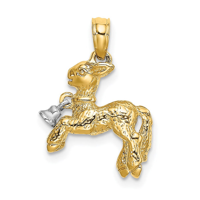 Million Charms 14K With Rhodium-Plated 3-D Playful Lamb With Moveable Bell Charm