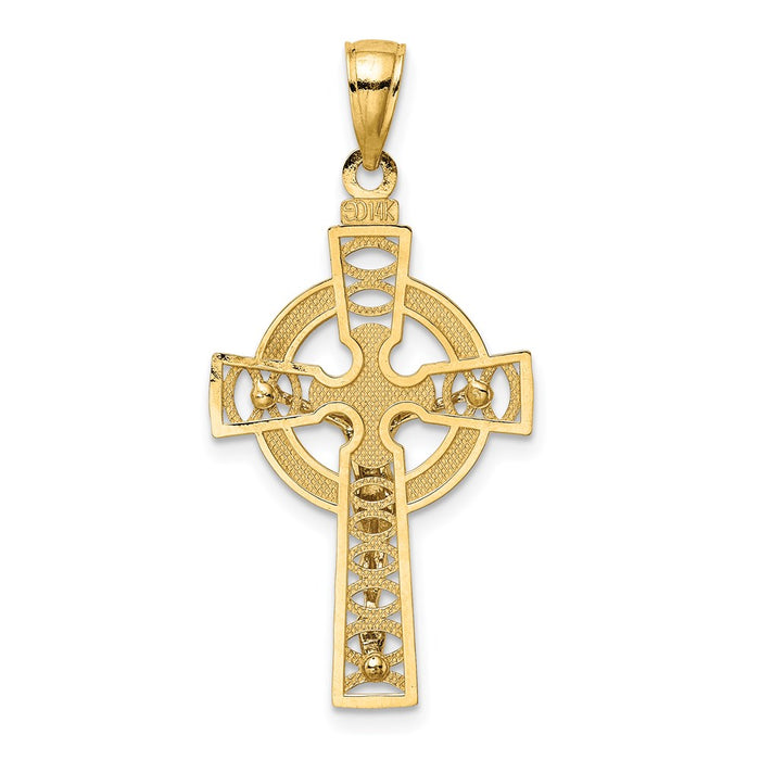 Million Charms 14K Two-Tone Celtic Relgious Crucifix With Eternity Circle Charm