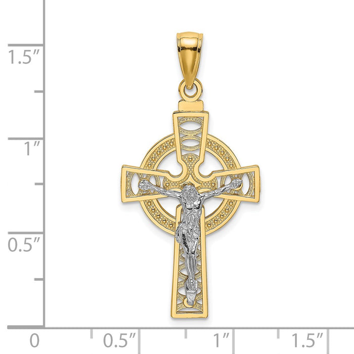 Million Charms 14K Two-Tone Celtic Relgious Crucifix With Eternity Circle Charm