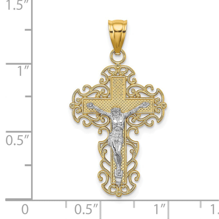 Million Charms 14K Two-Tone & Lace Trim Relgious Crucifix Charm