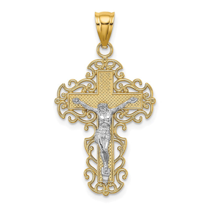 Million Charms 14K Two-Tone & Lace Trim Relgious Crucifix Charm