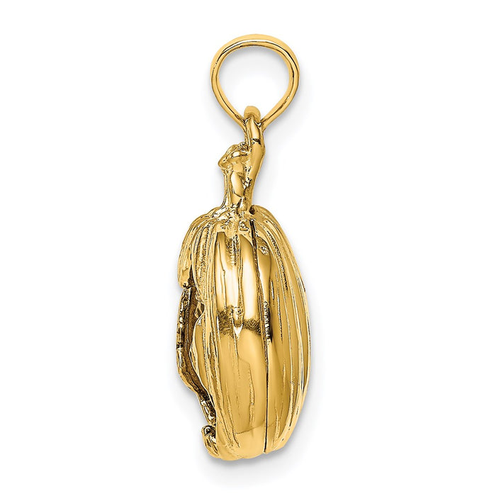 Million Charms 14K Yellow Gold Themed With Rhodium-Plated 3-D Jack-O-Lantern With Enameled Black Cat & Moon Charm